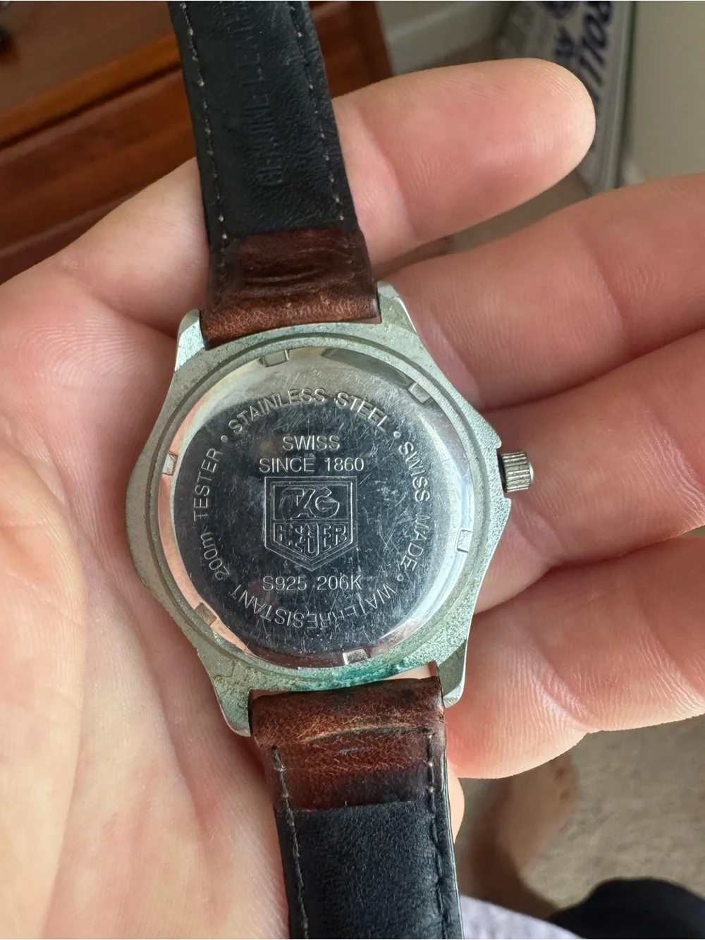 Vintage Tag Heuer Purple Dial Watch with Brown Leather Strap